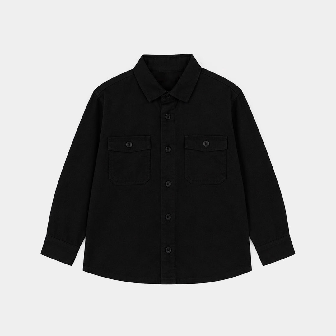 Boys Cotton Twill Shirt F/S (Double Black)-BLACK