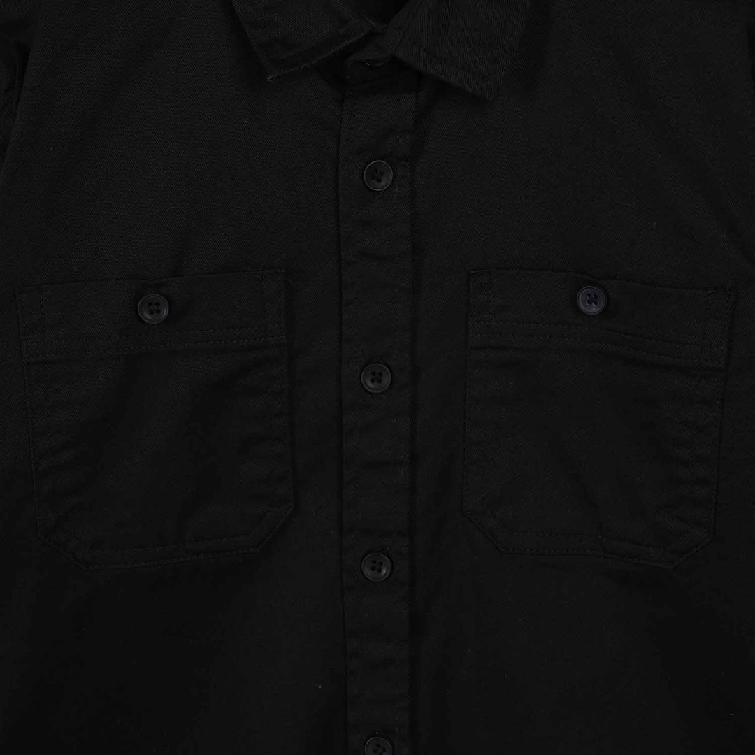 Boys Cotton Twill Shirt F/S (Double Black)-BLACK