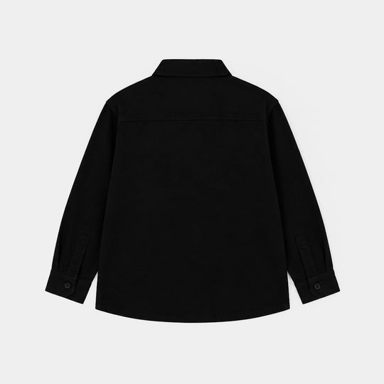 Boys Cotton Twill Shirt F/S (Double Black)-BLACK