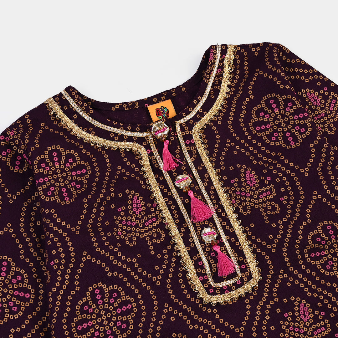 Girls Chikankari 2Pcs Rani-Purple