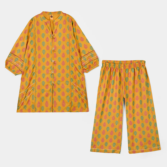 Girls Chikankari 2Pcs Sur-Mustard