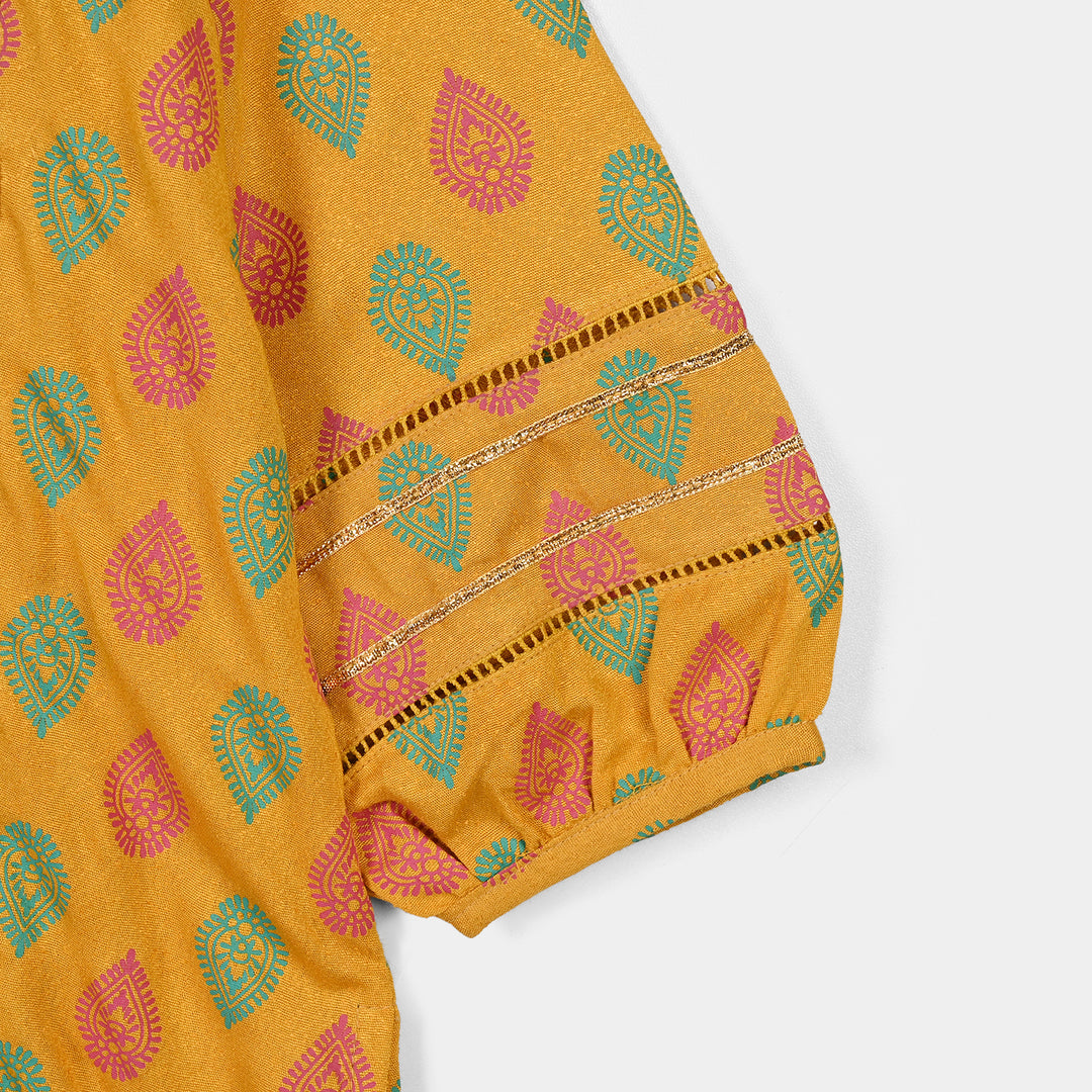 Girls Chikankari 2Pcs Sur-Mustard