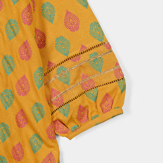 Girls Chikankari 2Pcs Sur-Mustard