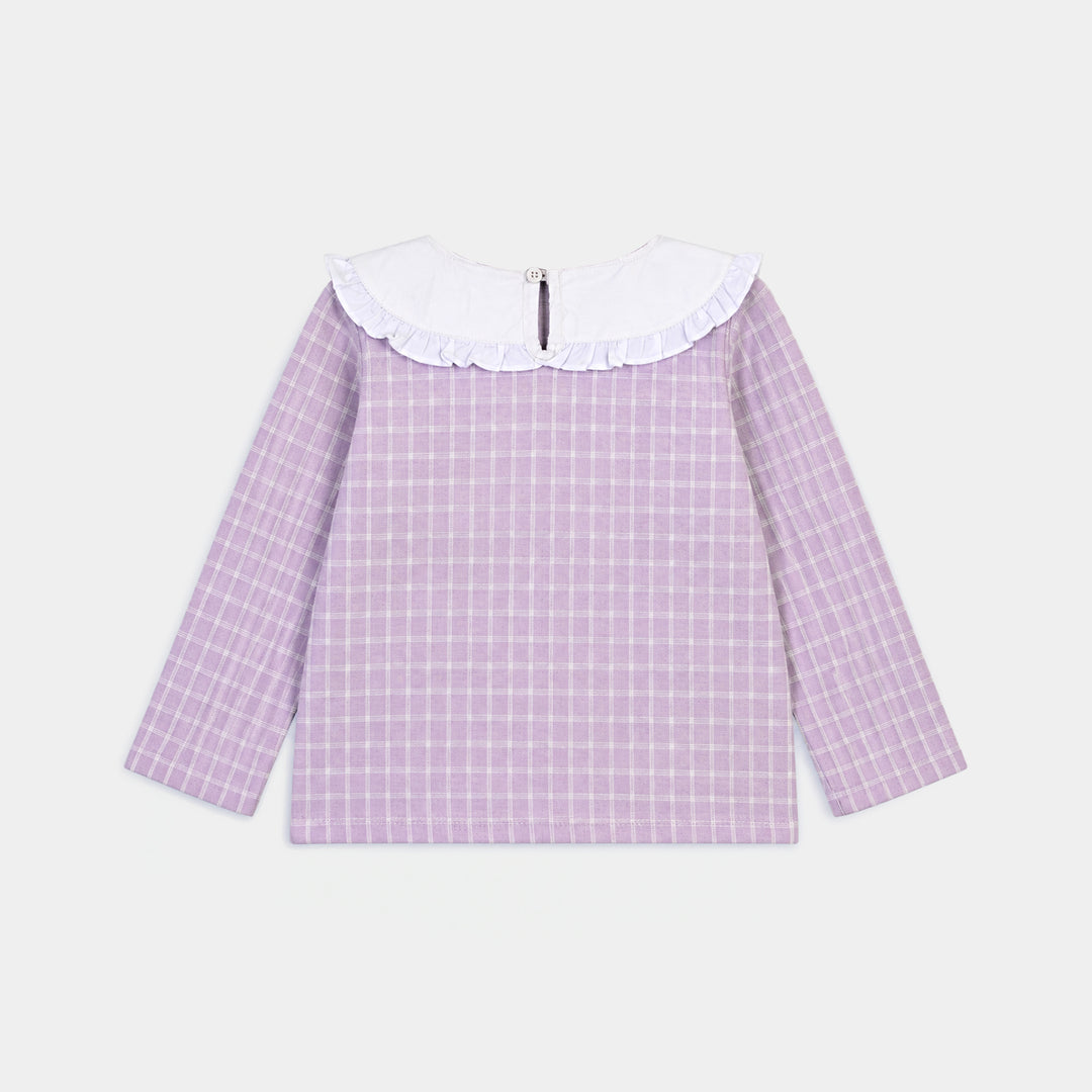 Girls Yarn Dyed 2Pcs Suit Flower Embroidery-Purple