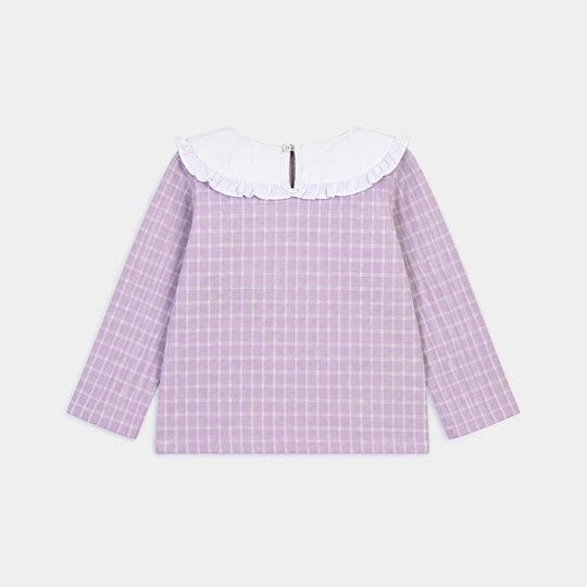 Girls Yarn Dyed 2Pcs Suit Flower Embroidery-Purple