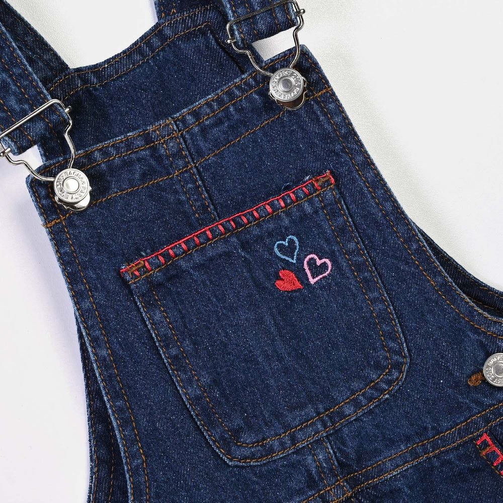 Infant Girls Denim rigid Over All Fall Vibes-DARK BLUE