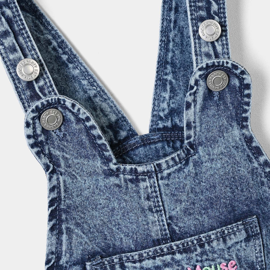 Infant Girls Denim Rigid Over All Mouse-LT.Blue