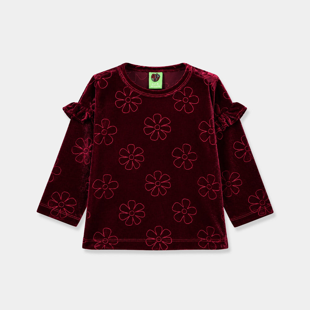 Infant Girls Embossed velvet Sweatshirt Floral-Red