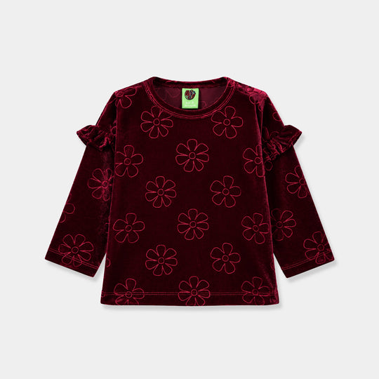 Infant Girls Embossed velvet Sweatshirt Floral-Red