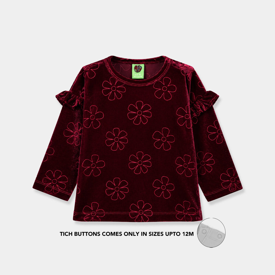 Infant Girls Embossed velvet Sweatshirt Floral-Red