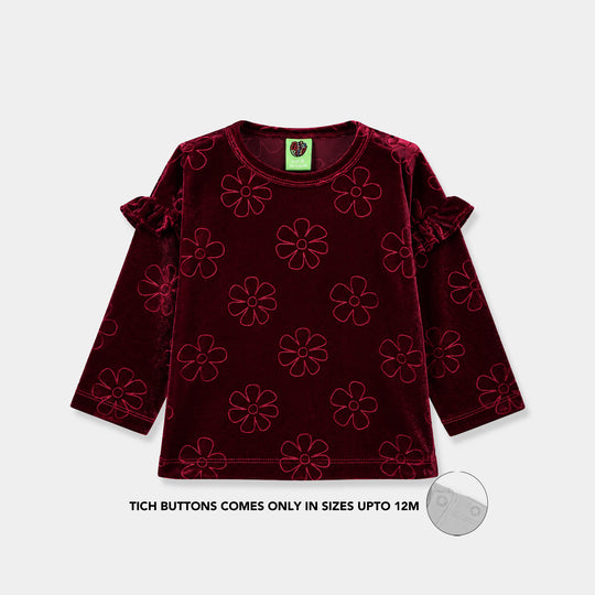 Infant Girls Embossed velvet Sweatshirt Floral-Red