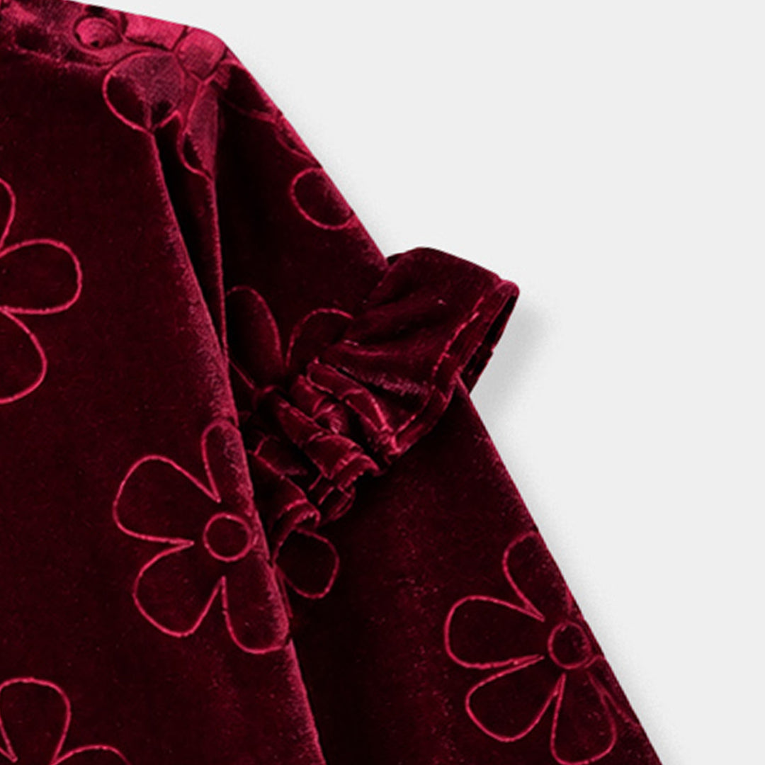 Infant Girls Embossed velvet Sweatshirt Floral-Red