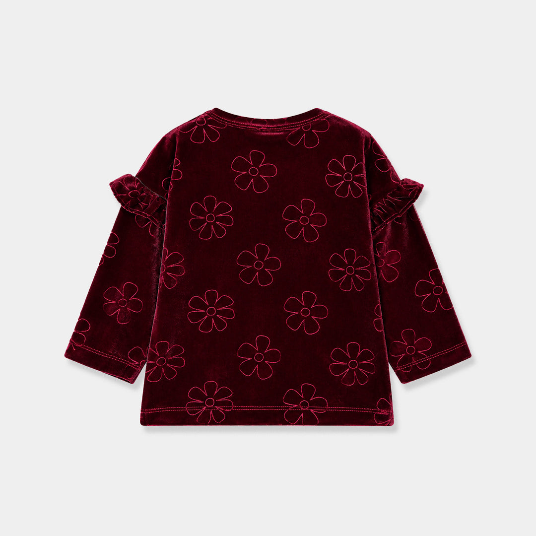 Infant Girls Embossed velvet Sweatshirt Floral-Red