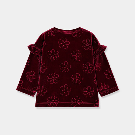 Infant Girls Embossed velvet Sweatshirt Floral-Red