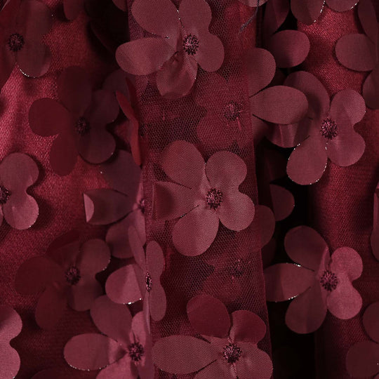 Girls Net Fancy Frock Dancing Flower-MAROON