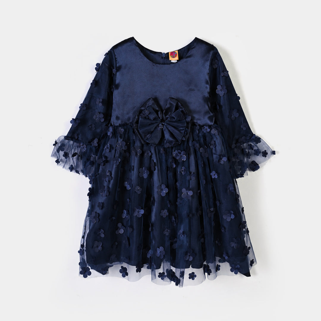 Girls Net Fancy Frock-Dancing Flower-NAVY
