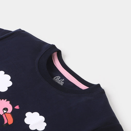 Girls Knitted Night Suit - Navy/Pink