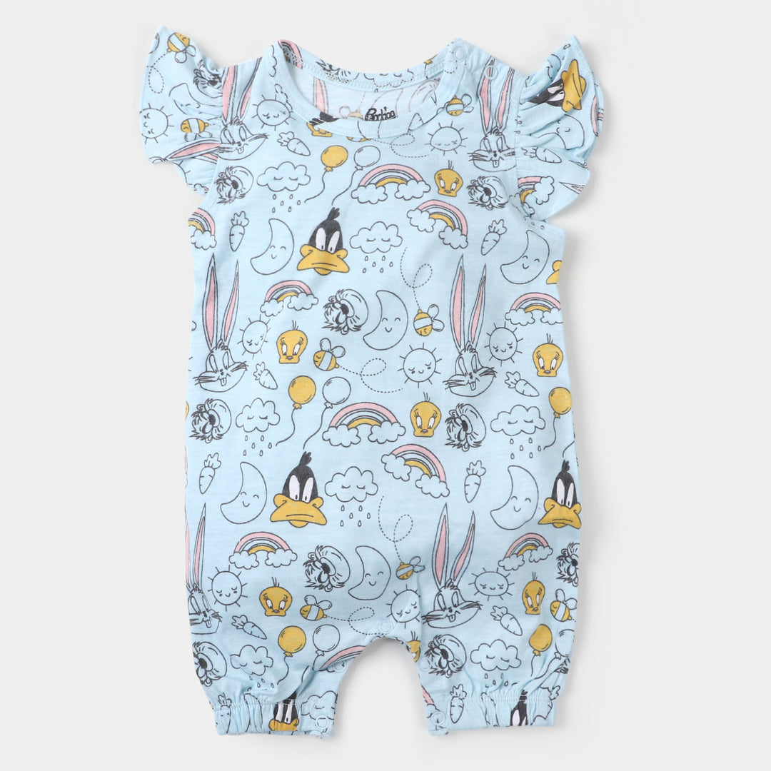 Infant Girls Knitted Romper Printed - Sky Blue