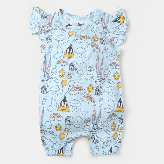 Infant Girls Knitted Romper Printed - Sky Blue