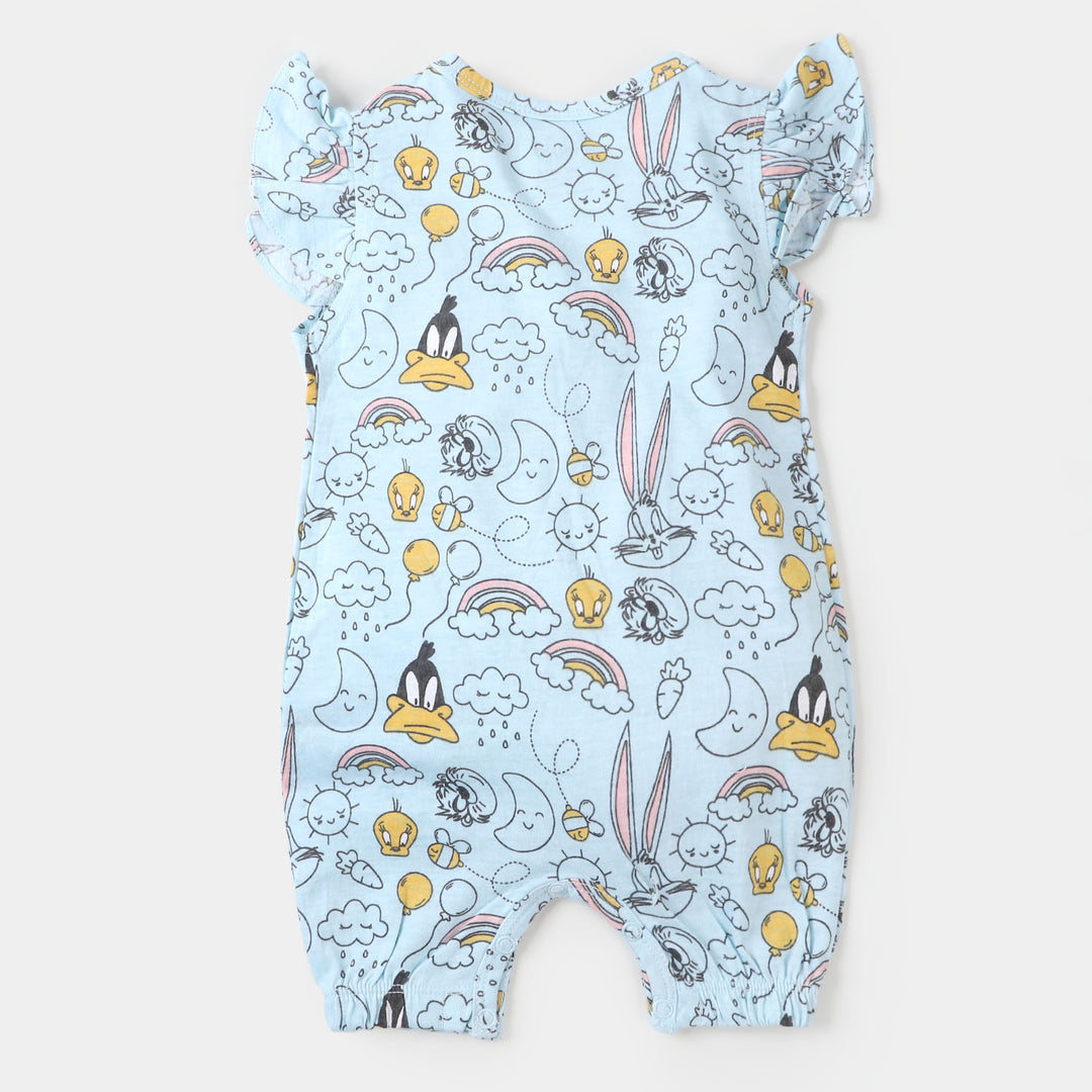 Infant Girls Knitted Romper Printed - Sky Blue