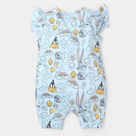 Infant Girls Knitted Romper Printed - Sky Blue