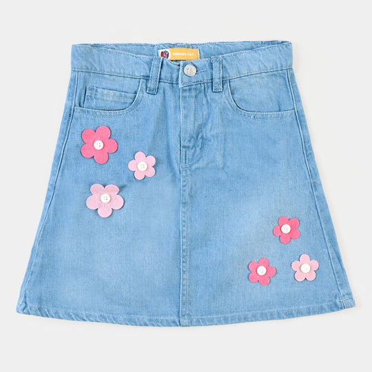 Girls Denim Skirt Floral |Ice Blue