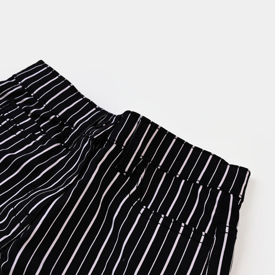 Girls Pant Cotton Stripes - BLACK