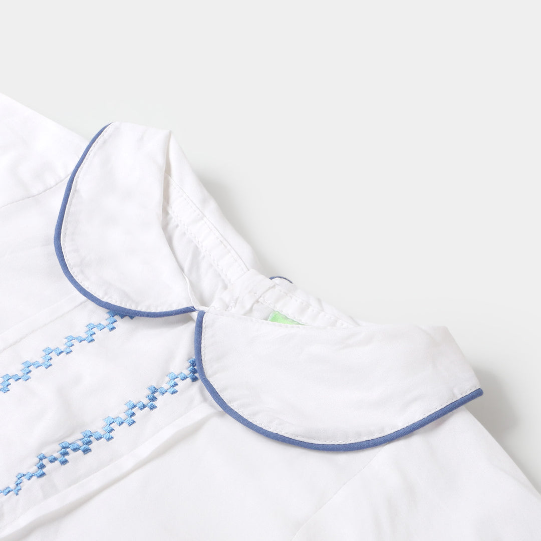 Infant Boys Woven Romper Emb Lines - White