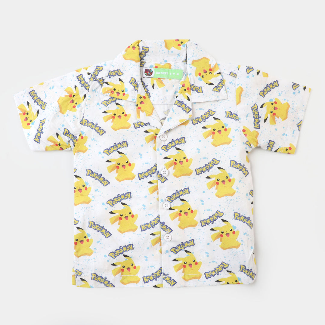 Infant Boys Cotton Casual Shirt Printed- White