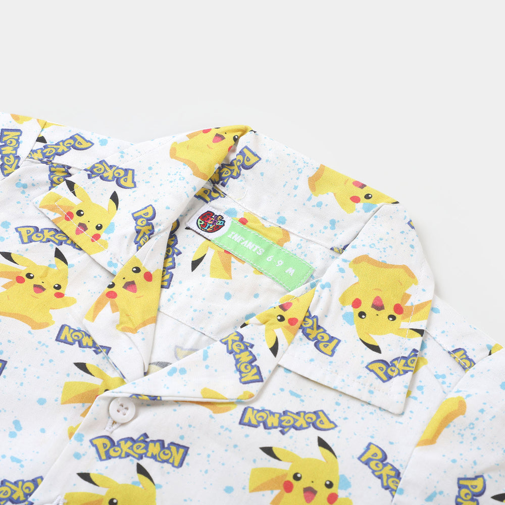 Infant Boys Cotton Casual Shirt Printed- White
