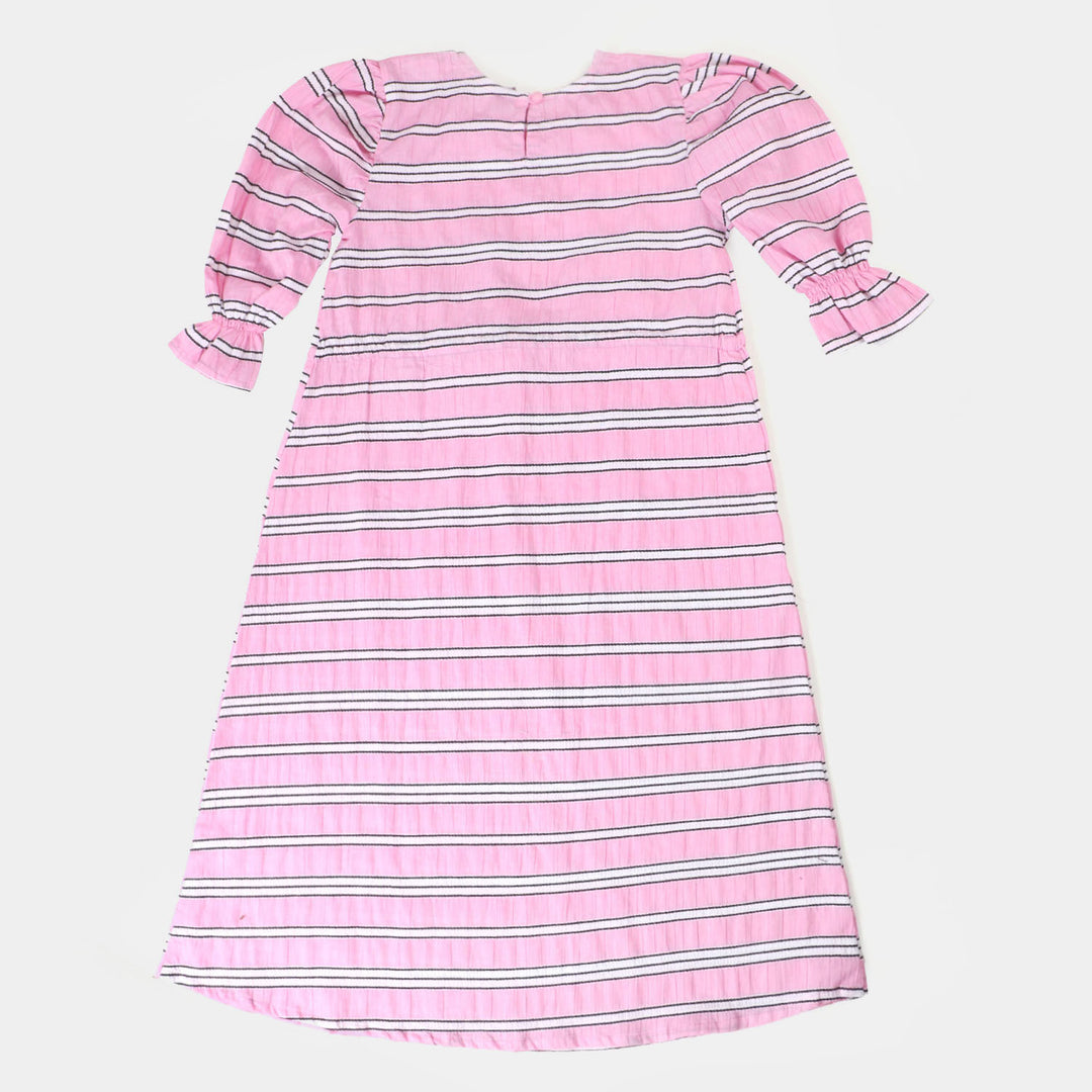 Girls Jacquard Long Dress - Pink Linin