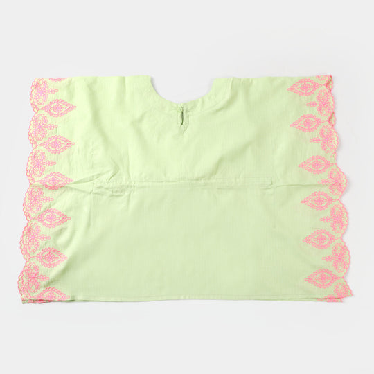 Girls Cotton Embroidered Kaftan  - Green