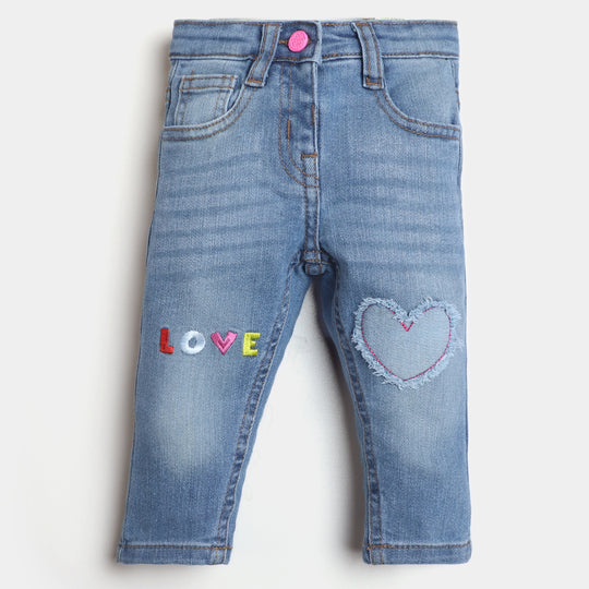 Infant Girls Denim Pant Love-Ice Blue