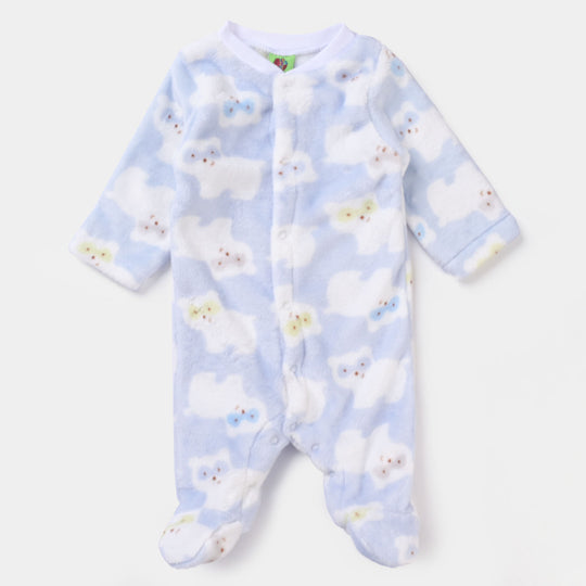 Infant Unisex Sherpa Romper Bear-L. Blue