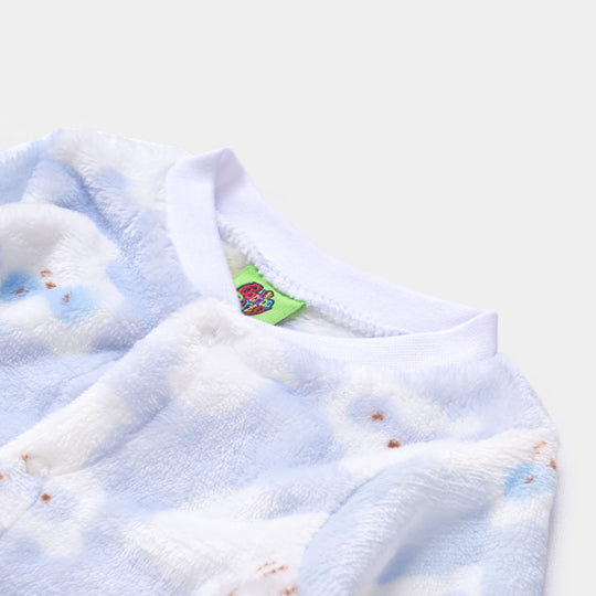Infant Unisex Sherpa Romper Bear-L. Blue