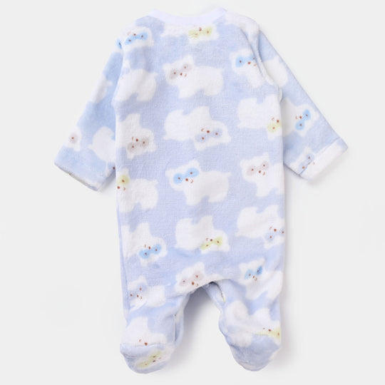 Infant Unisex Sherpa Romper Bear-L. Blue
