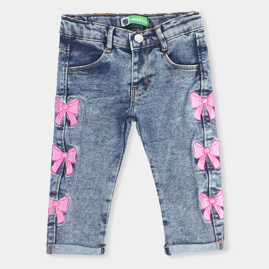 Infant Girls Denim Stretch Pant Bow Emb -LIGHT BLUE