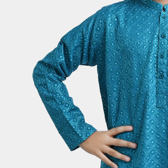 Boys Chikankari Basic Kurta Chicken -Teal