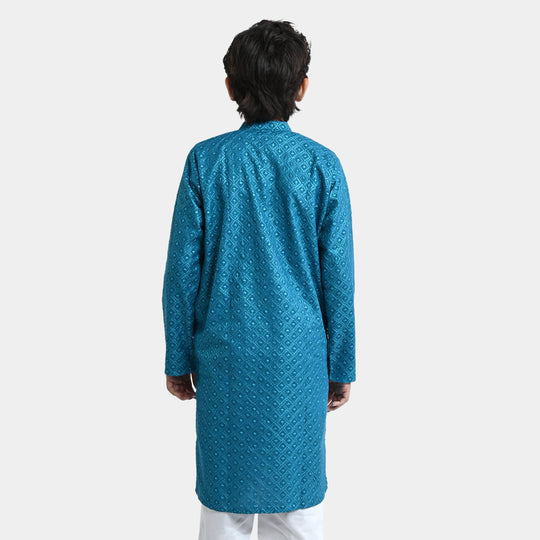 Boys Chikankari Basic Kurta Chicken -Teal
