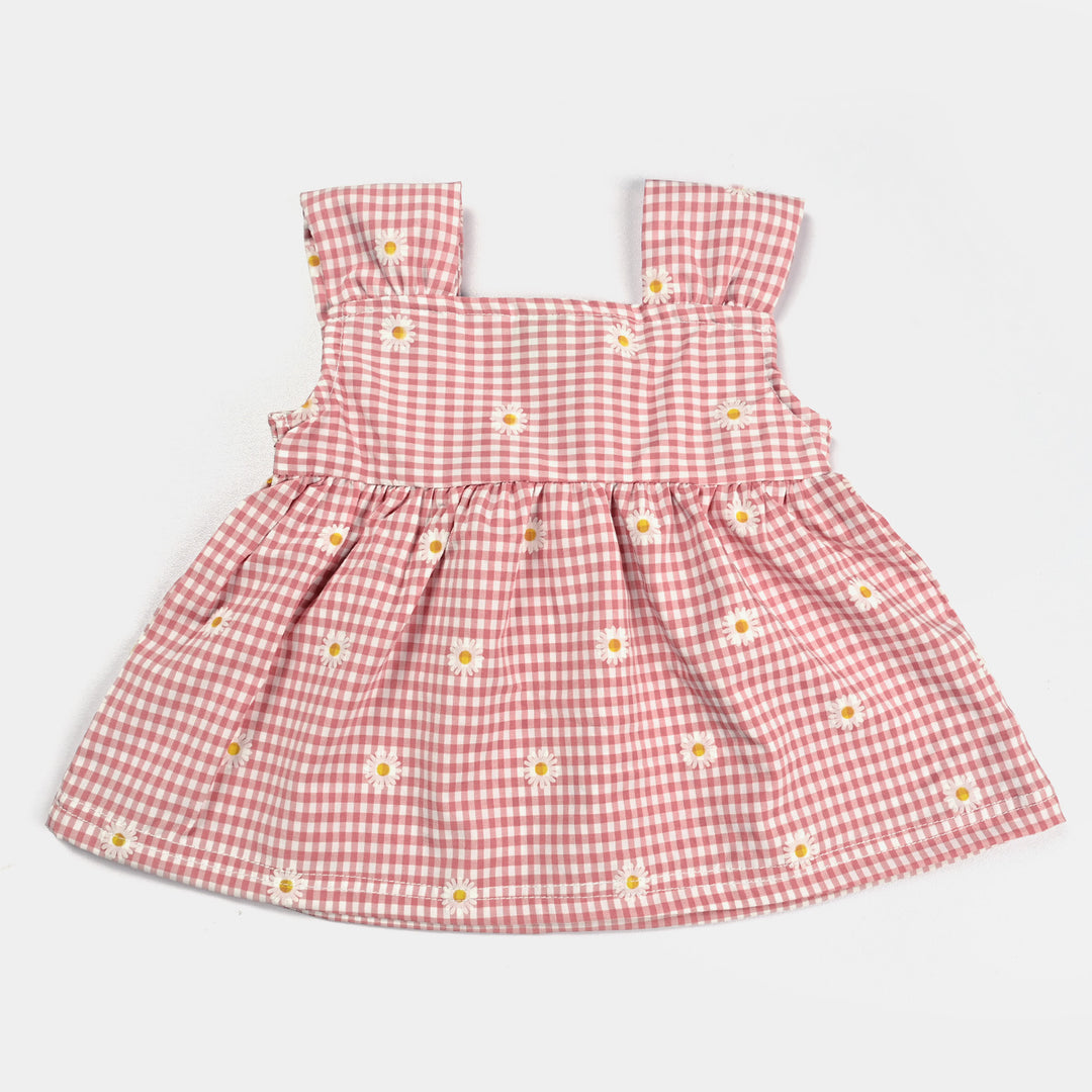 Infant Girls Woven Suit Check Sun Flower-D.PINK