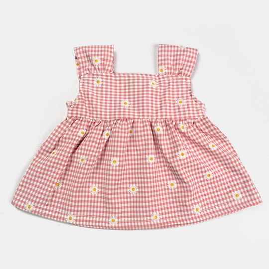Infant Girls Woven Suit Check Sun Flower-D.PINK
