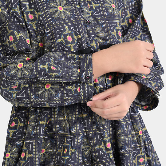 Girls Cotton Poplin Printed 2 PCs Suit Kantha-BLACK
