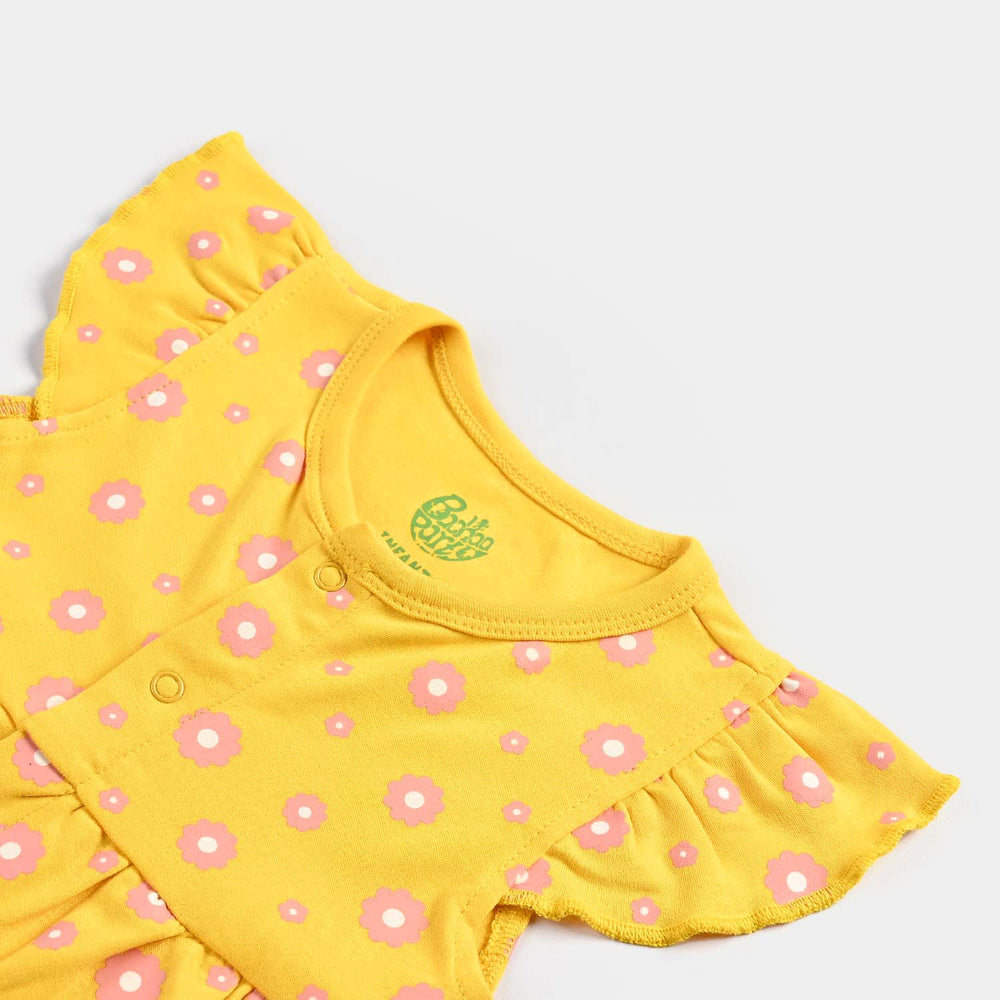 Infant Girls Cotton Interlock Romper - Yellow