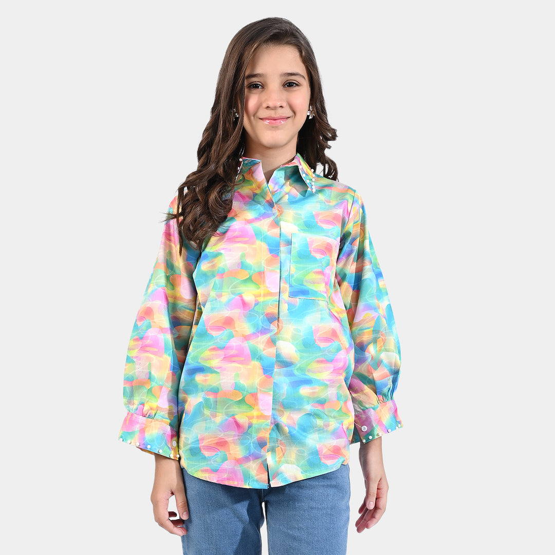 Girls Cotton Poplin Casual Top Rainbow light-Multi