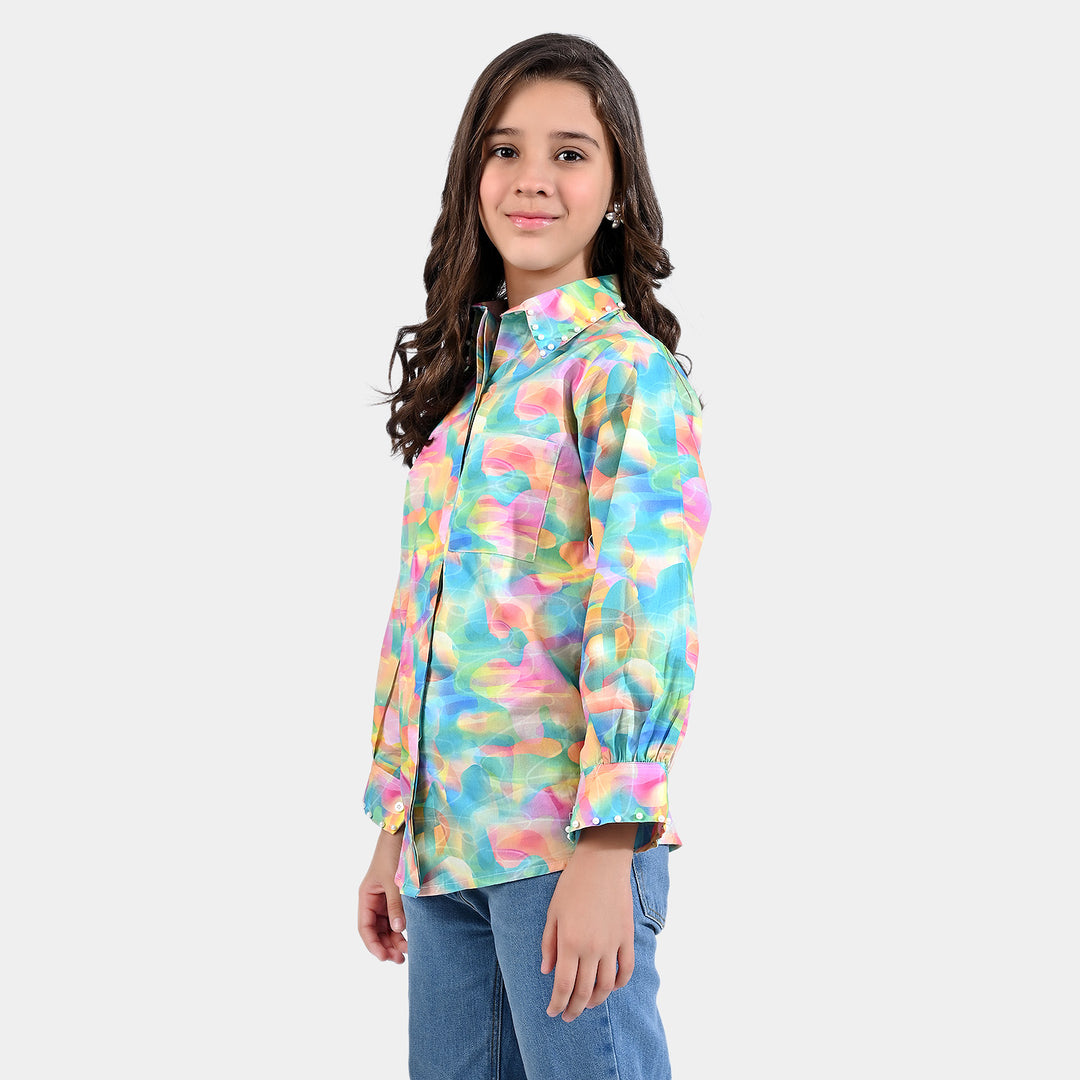 Girls Cotton Poplin Casual Top Rainbow light-Multi