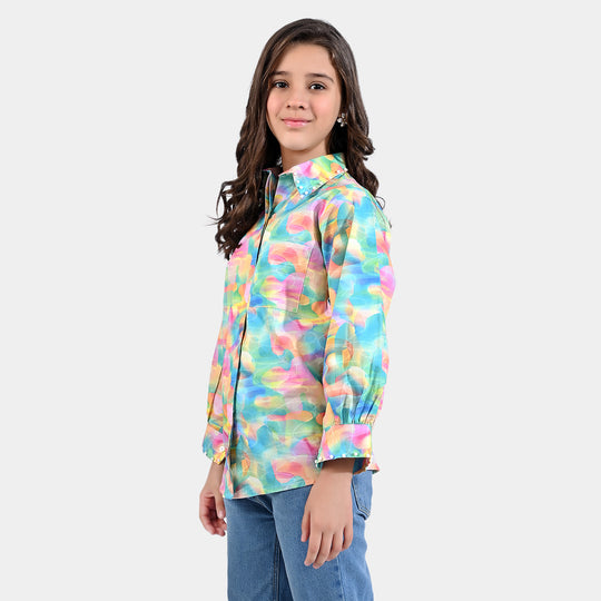 Girls Cotton Poplin Casual Top Rainbow light-Multi