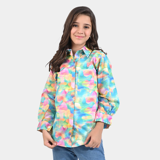 Girls Cotton Poplin Casual Top Rainbow light-Multi
