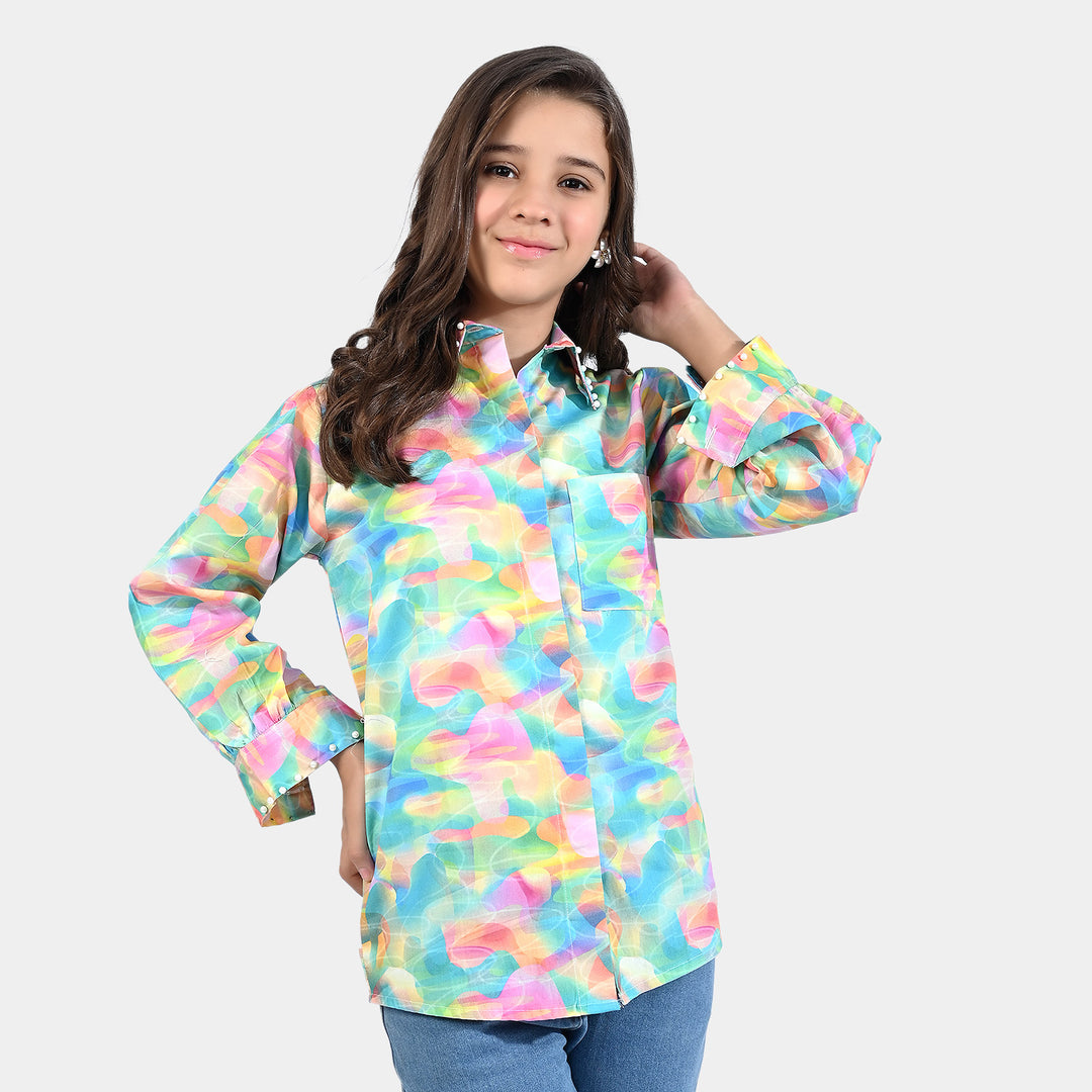 Girls Cotton Poplin Casual Top Rainbow light-Multi
