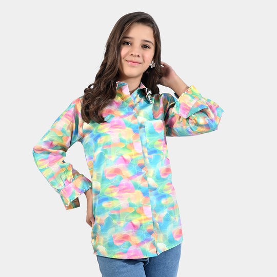 Girls Cotton Poplin Casual Top Rainbow light-Multi
