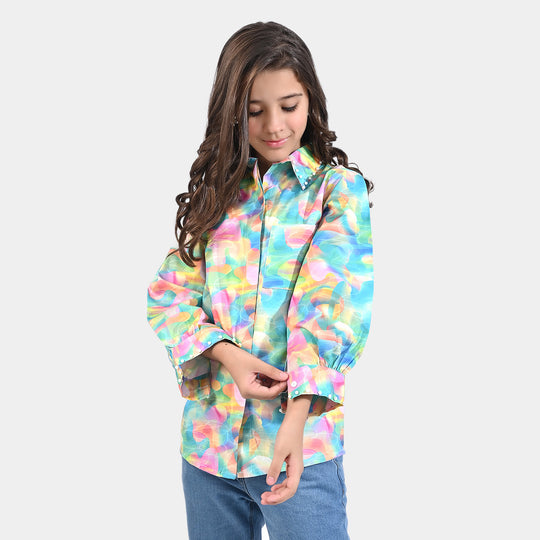 Girls Cotton Poplin Casual Top Rainbow light-Multi